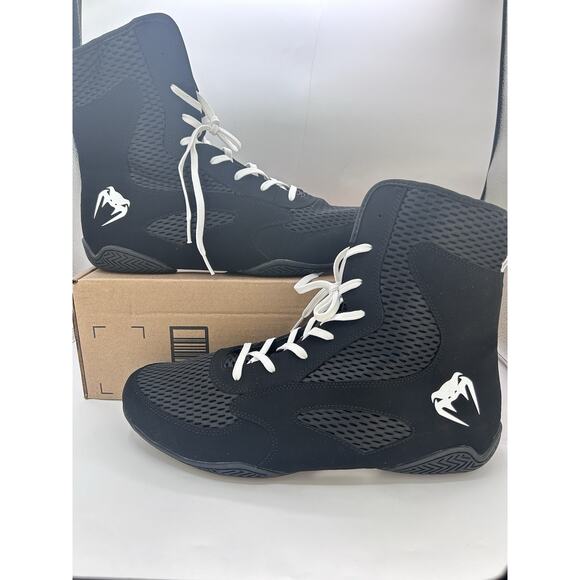 Venum Contender Men\'s High-Top Boxing Shoes Size 13.5 Black White VENUM04958-108 main image 6